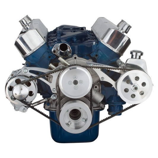 Ford 289-302-351W V-Belt System - Alternator & Power Steering, Shorty Water Pump - Polished