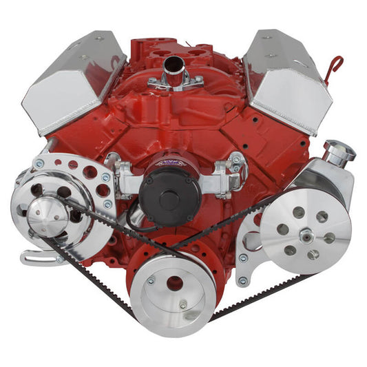 Chevy Small Block V-Belt System - Alternator & Power Steering, EWP - Polished