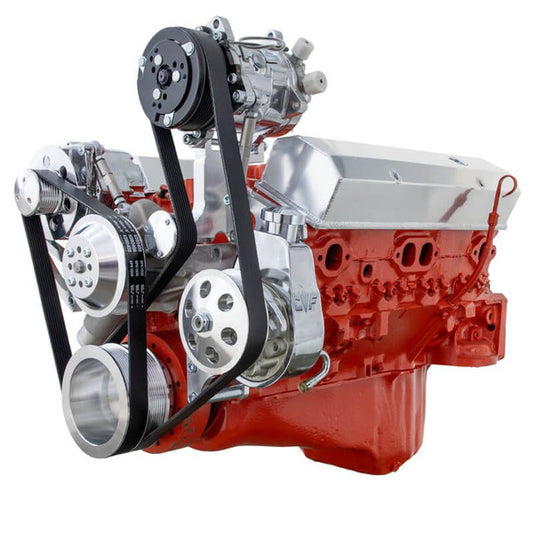 Chevy Small Block Serpentine Conversion - AC, PS, ALT - Long Water Pump - Polished
