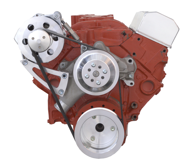 Chevy Small Block Serpentine Conversion - High Mount Alternator Only - Long Water Pump - Polished