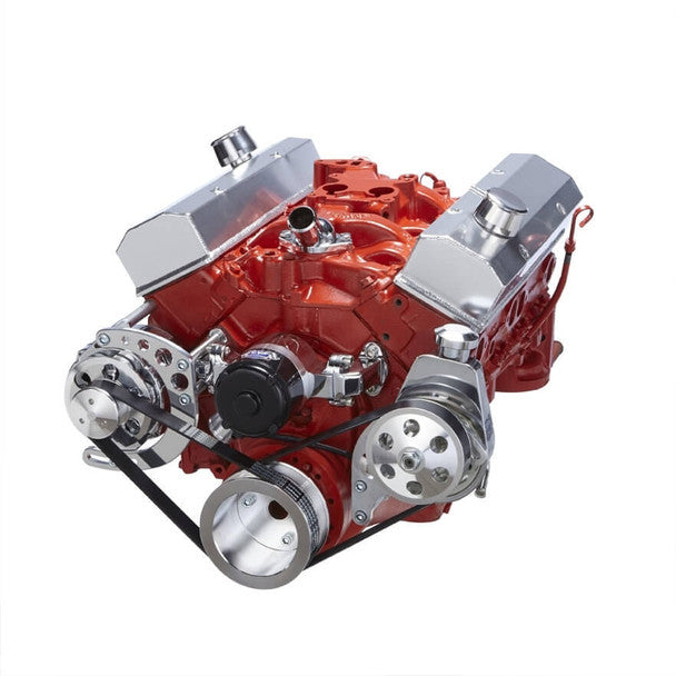 Chevy Small Block Serpentine Conversion - Power Steering Electric Water Pump - Polished
