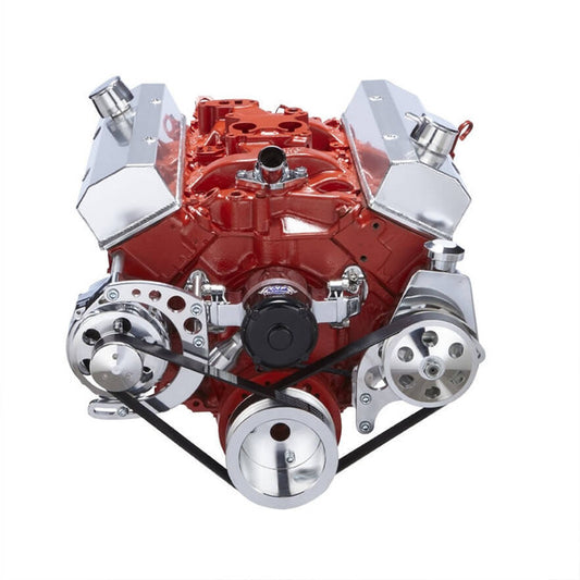 Chevy Small Block Serpentine Conversion - Power Steering Electric Water Pump - Polished