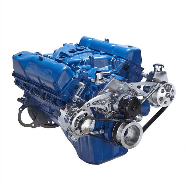 Ford 351C Serpentine System - Power Steering & Alternator, Electric Water Pump - Polished
