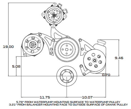 Chrysler Small Block Power Steering, AC & Alternator System - Black