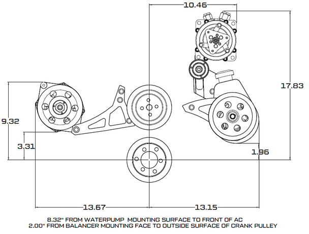 Ford 390 V-Belt System - AC, Alternator & Power Steering - Saginaw Pump - Polished