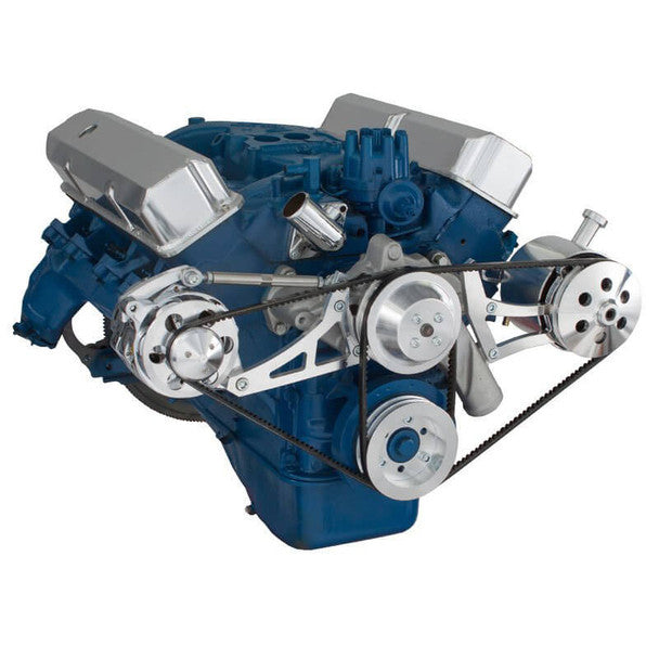Ford 390 V-Belt System - Alternator & Power Steering with Ford Pump - Polished