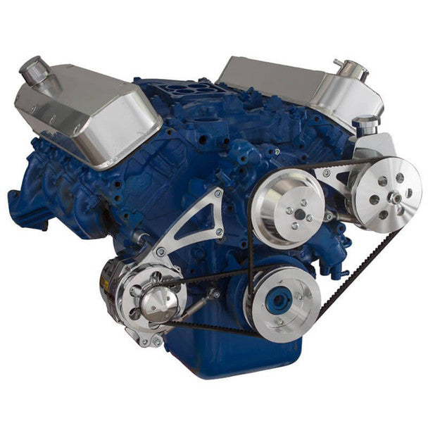 Big Block Ford Pulley System (429 & 460) Power Steering with Low Mount Alternator - Polished