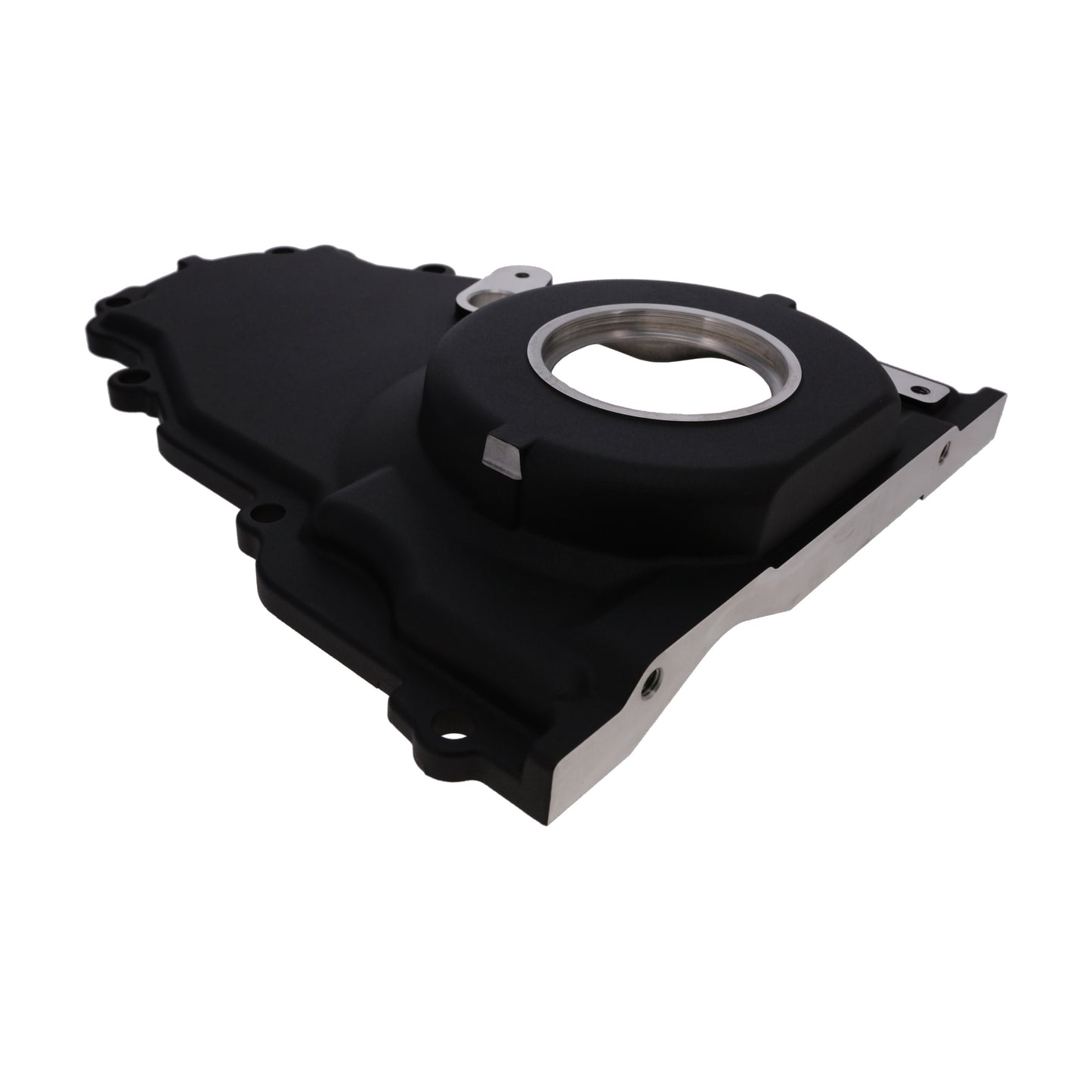 GM LS 1-Piece Aluminum Timing Cover with Cam Position Sensor Provision, Harness, Crank Seal, and Gasket - Black