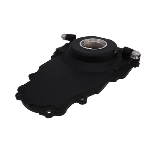 GM LS 1-Piece Aluminum Timing Cover with Turbo Oil Drain Return - Black