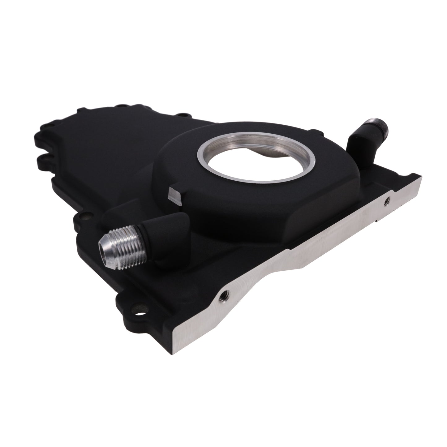 GM LS 1-Piece Aluminum Timing Cover with Turbo Oil Drain Return - Black