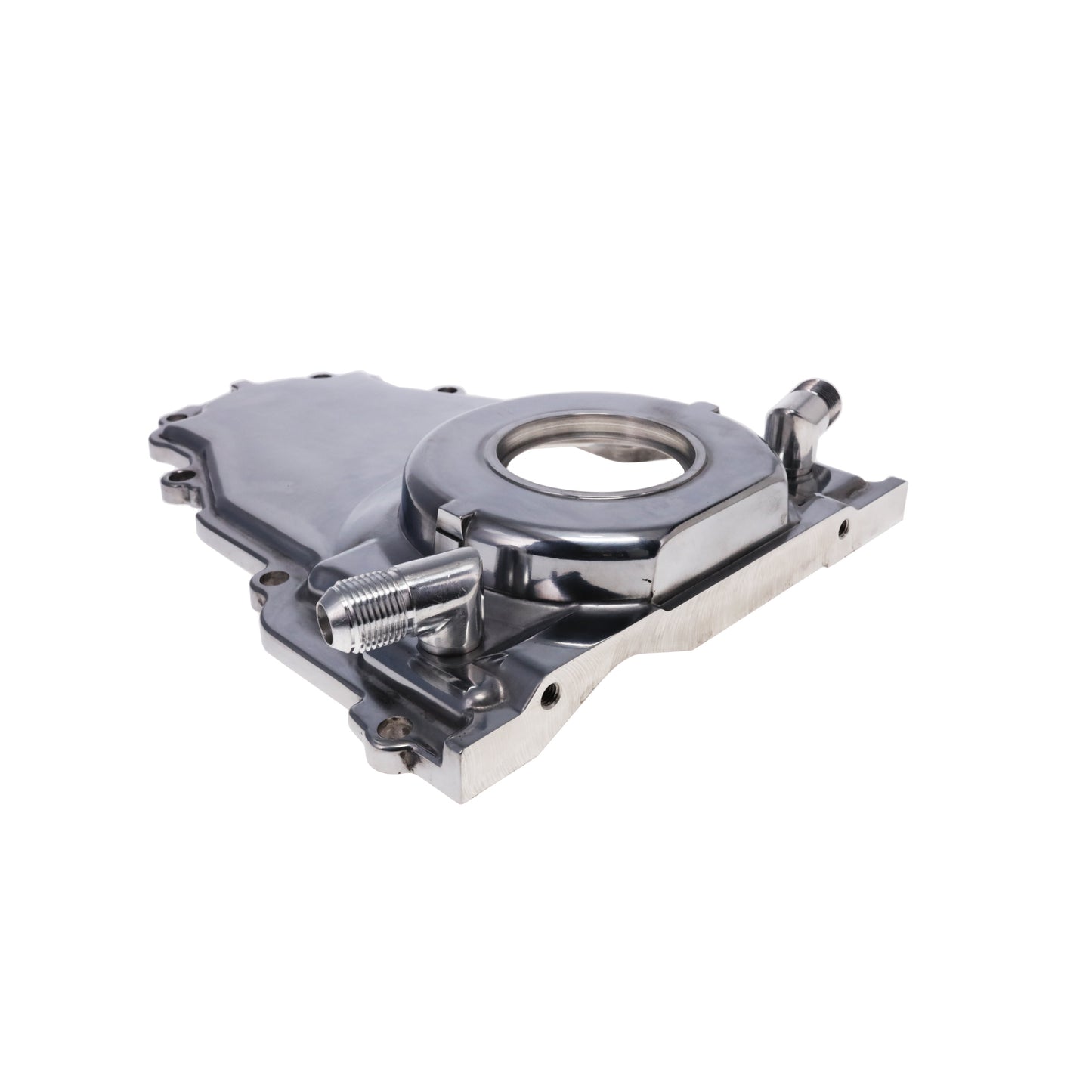 GM LS 1-Piece Aluminum Timing Cover with Turbo Oil Drain Return - Polished