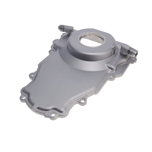 GM LS 1-Piece Aluminum Timing Cover with Turbo Oil Drain Return - Satin