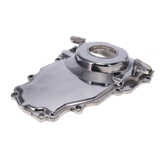 GM LS 1-Piece Aluminum Timing Cover with Turbo Oil Drain Return, Crank Seal, and Gasket - Polished