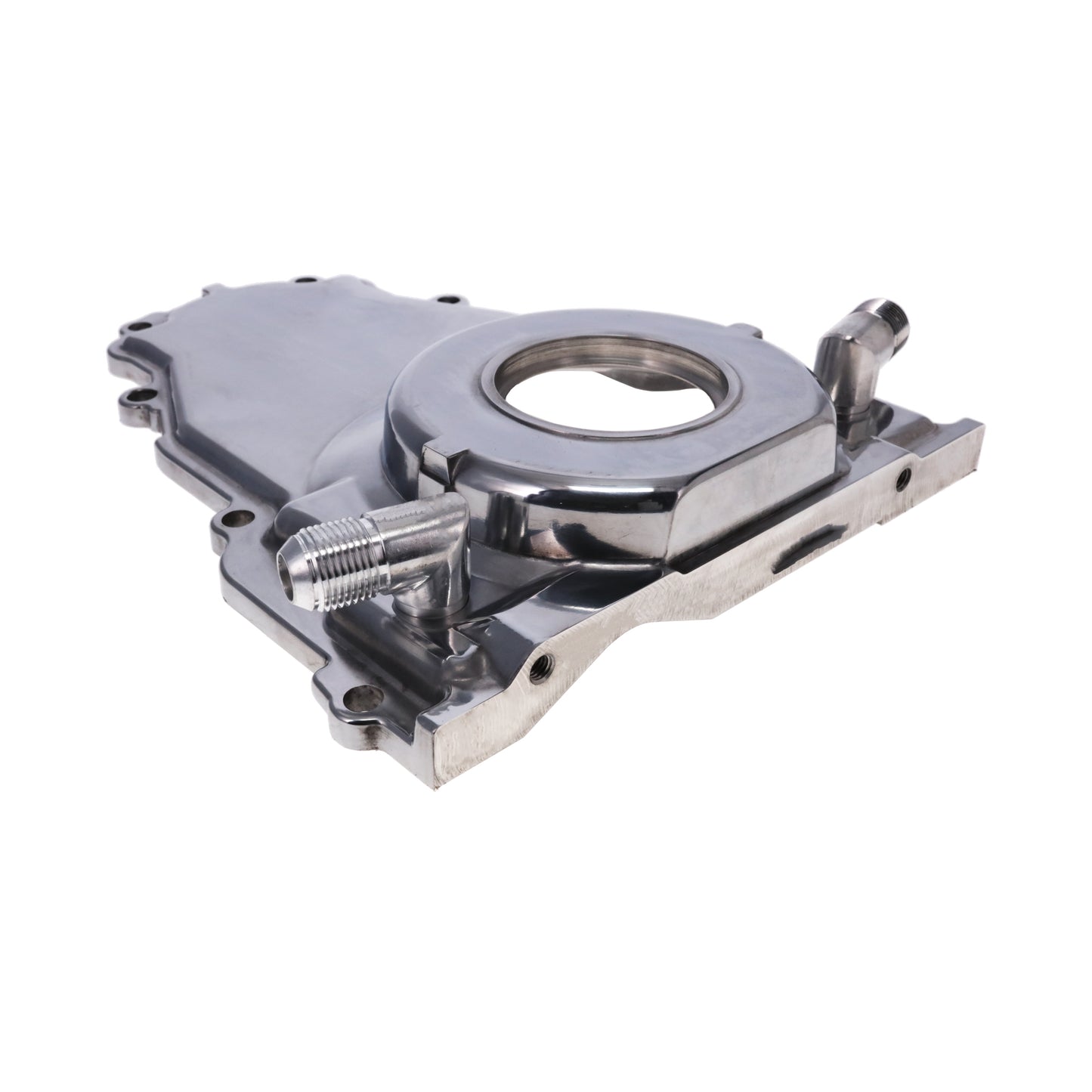 GM LS 1-Piece Aluminum Timing Cover with Turbo Oil Drain Return, Crank Seal, and Gasket - Polished