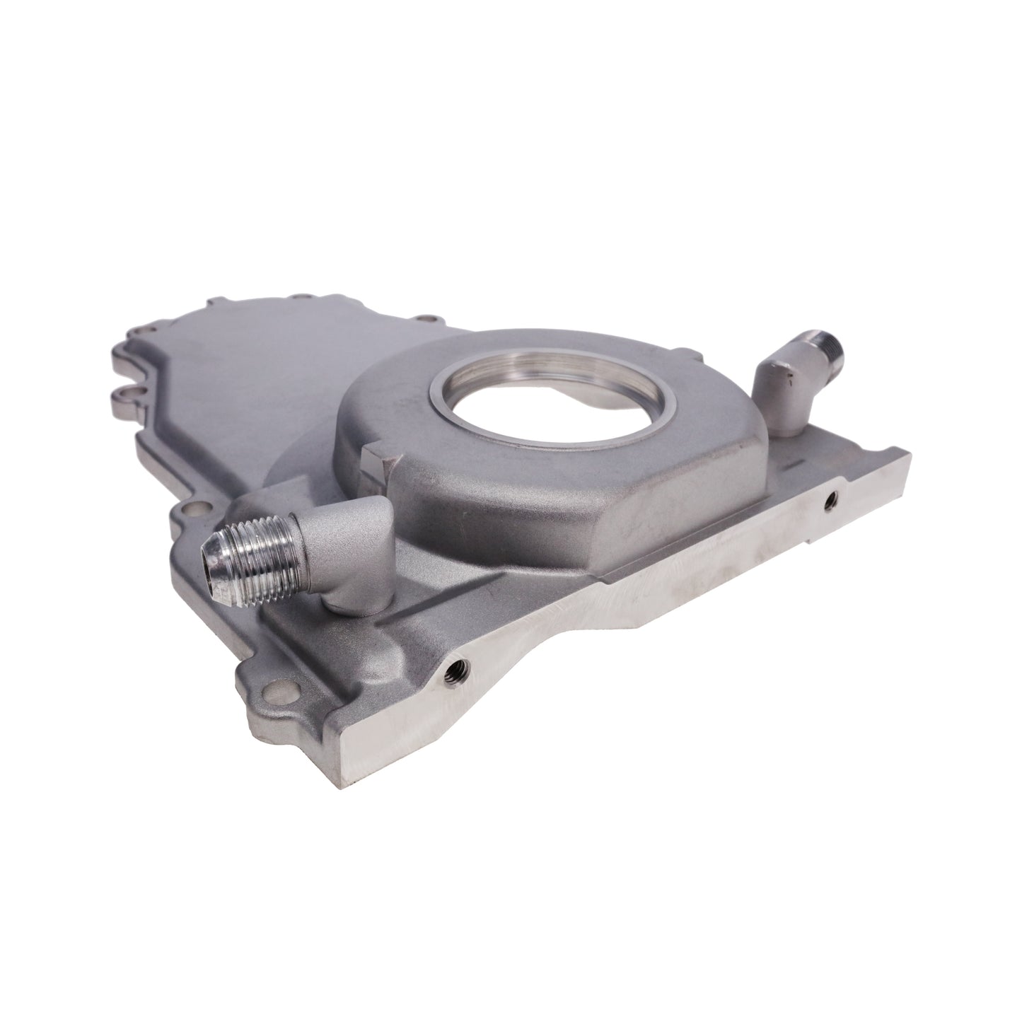GM LS 1-Piece Aluminum Timing Cover with Turbo Oil Drain Return, Crank Seal, and Gasket - Satin