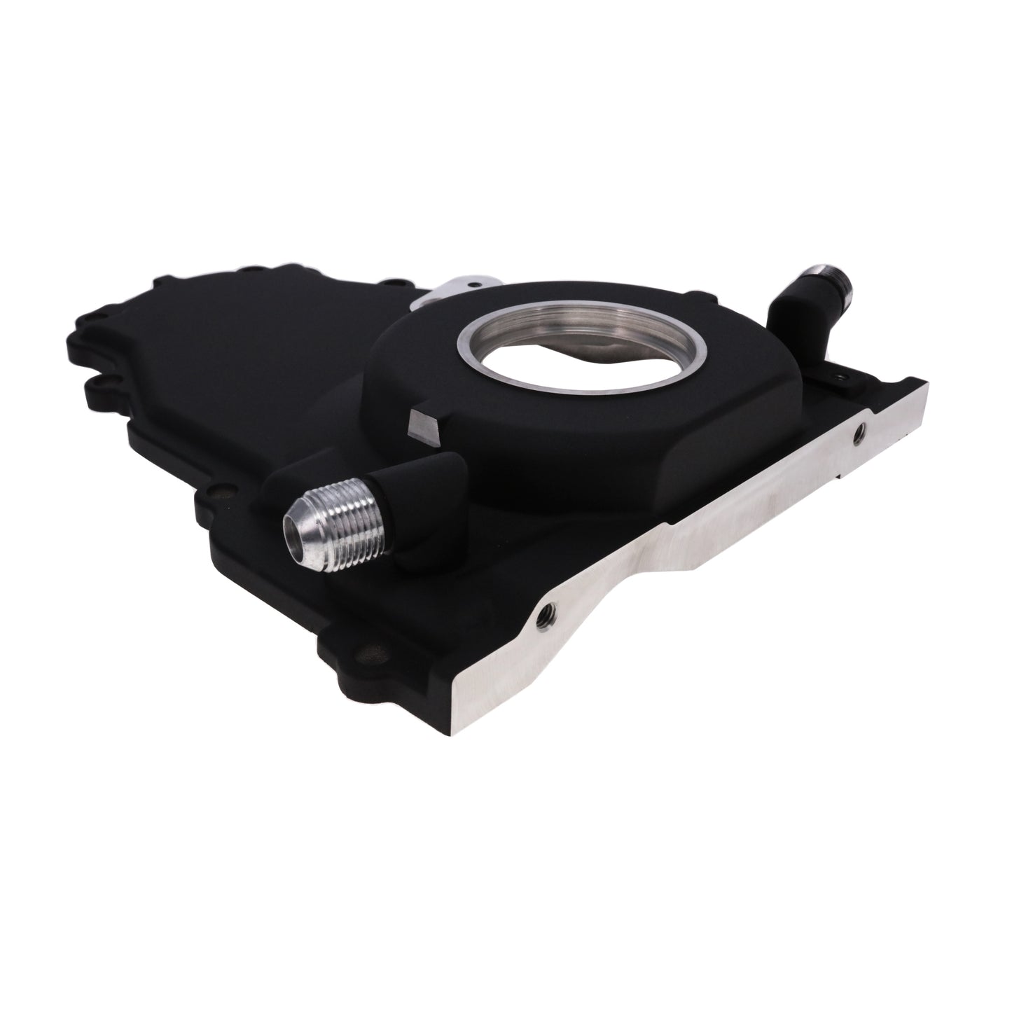 GM LS 1-Piece Aluminum Timing Cover with Turbo Oil Drain Return and Cam Position Sensor Provision - Black