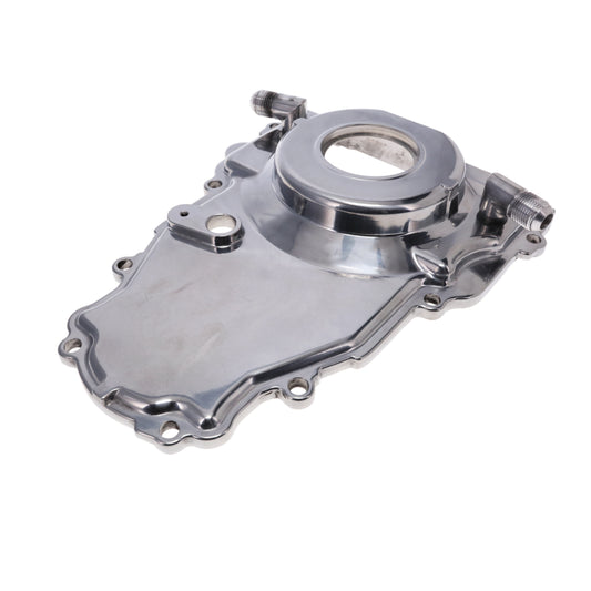 GM LS 1-Piece Aluminum Timing Cover with Turbo Oil Drain Return and Cam Position Sensor Provision - Polished