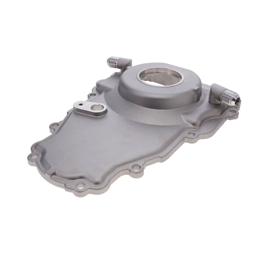 GM LS 1-Piece Aluminum Timing Cover with Turbo Oil Drain Return and Cam Position Sensor Provision - Satin