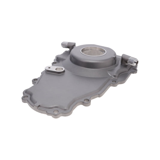 GM LS 1-Piece Aluminum Timing Cover with Turbo Oil Drain Return and Cam Position Sensor Provision, Harness, Crank Seal, and Gasket - Satin