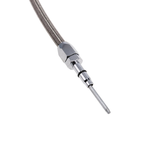 LS Braided Stainless Steel Oil Dipstick with Billet Aluminum Handle for Front Sump Pan - Chrome