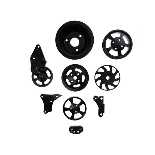GM LS Serpentine Front Drive System Brackets, Pulleys, and Belt Tensioner - Black