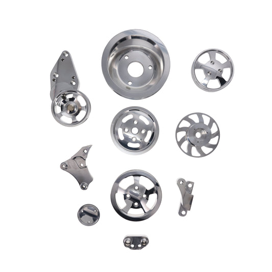 GM LS Serpentine Front Drive System Brackets, Pulleys, and Belt Tensioner - Polished