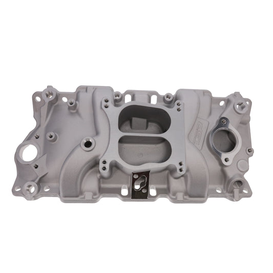 Chevy Small Block Carbureted Dual Plane Aluminum Intake Manifold - Satin