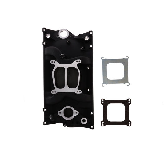 Chevy Small Block Vortec Carbureted Aluminum Dual Plane Intake Manifold - Black