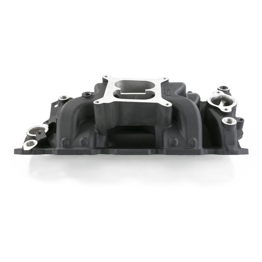 Chevy Small Block Carbureted Dual Plane Air Gap Aluminum Intake Manifold - Black