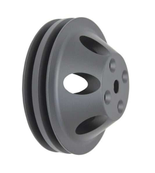 Chevy Small Block Double-Groove Aluminum Long Water Pump Pulley - Black