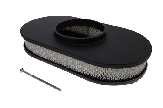 15" X 2" Center Finned Oval Aluminum Air Cleaner Kit, Paper Filter, Flat Base, Black