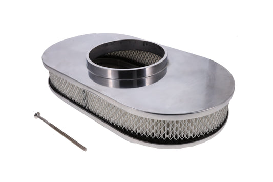 15" X 2" Full Finned Oval Aluminum Air Cleaner Kit, Paper Filter, Flat Base, Polished