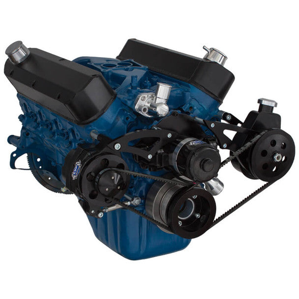 Ford 289-302-351W V-Belt System - Alternator & Power Steering with Electric Water Pump - Black