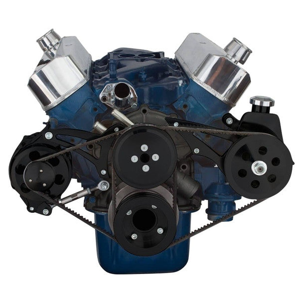 Ford 289-302-351W V-Belt System - Alternator & Power Steering, Shorty Water Pump - Black