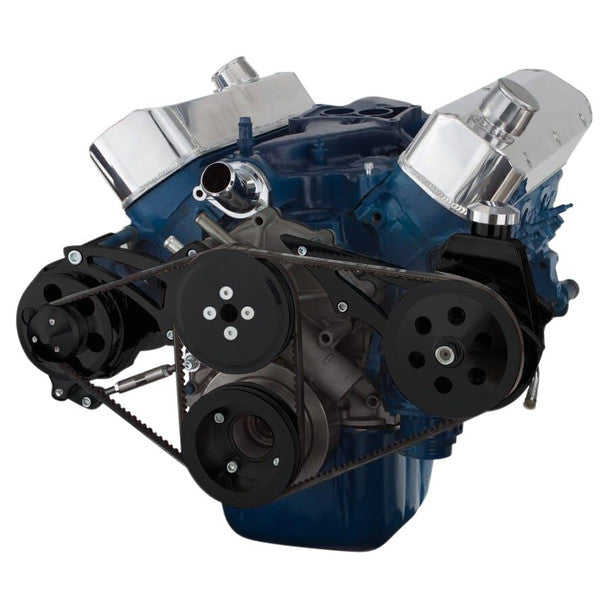 Ford 289-302-351W V-Belt System - Alternator & Power Steering, Shorty Water Pump - Black