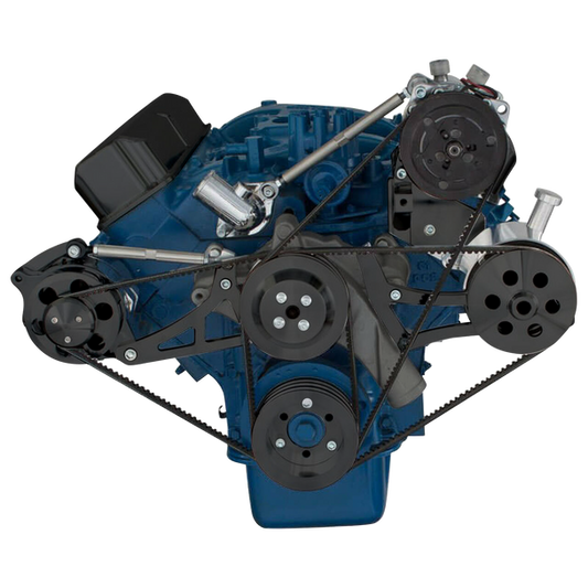 Ford 390 V-Belt System - AC Alternator & Power Steering with Ford Pump - Black