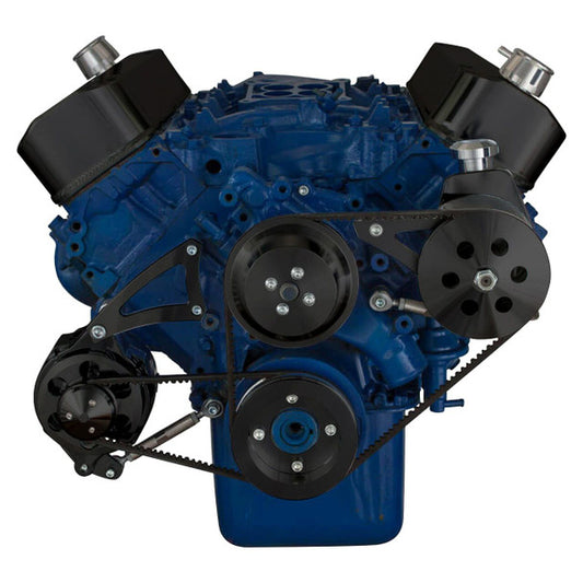 Big Block Ford Pulley System (429 & 460) Power Steering with Low Mount Alternator - Black