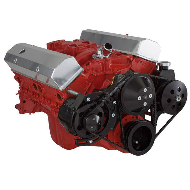Chevy Small Block V-Belt System - Alternator & Power Steering LWP - Black