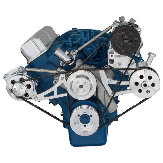 Ford 390 V-Belt System - AC Alternator & Power Steering with Ford Pump - Polished
