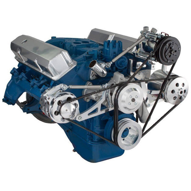 Ford 390 V-Belt System - AC Alternator & Power Steering with Ford Pump - Polished