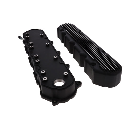 GM LT Finned Cast Aluminum Valve Covers with Coil Mounts and Covers - Black