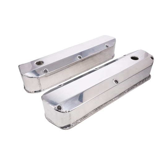 Ford Small Block Long Bolt Fabricated Aluminum Valve Covers with Breather Holes - Polished