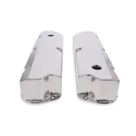 Ford Small Block Short Bolt Fabricated Aluminum Valve Covers with Breather Holes - Clear Anodized