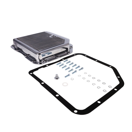 GM TH350 Finned Aluminum Transmission Pan, Stock Depth, Polished