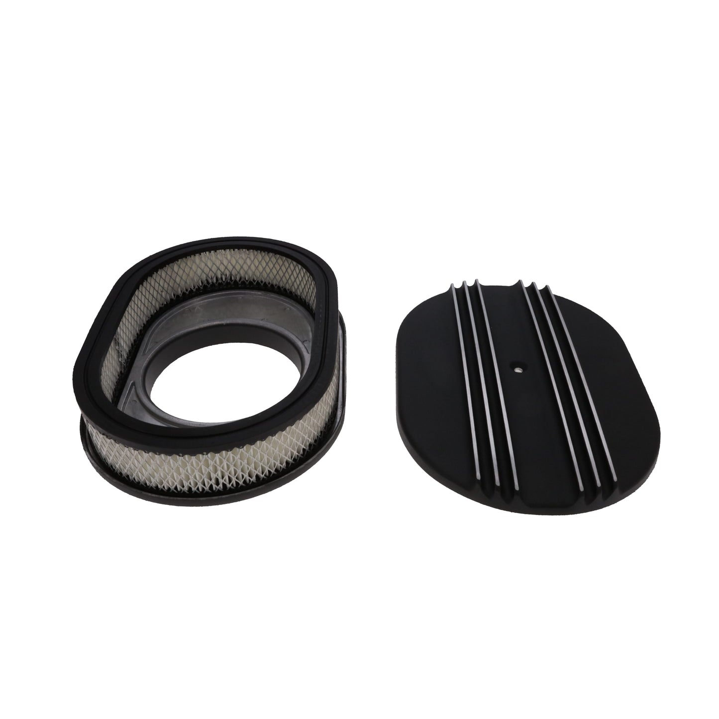 12" X 2" Center Finned Oval Aluminum Air Cleaner Kit, Paper Filter, Black