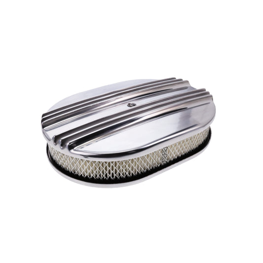 12" X 2" Center Finned Oval Aluminum Air Cleaner Kit, Paper Filter, Polished