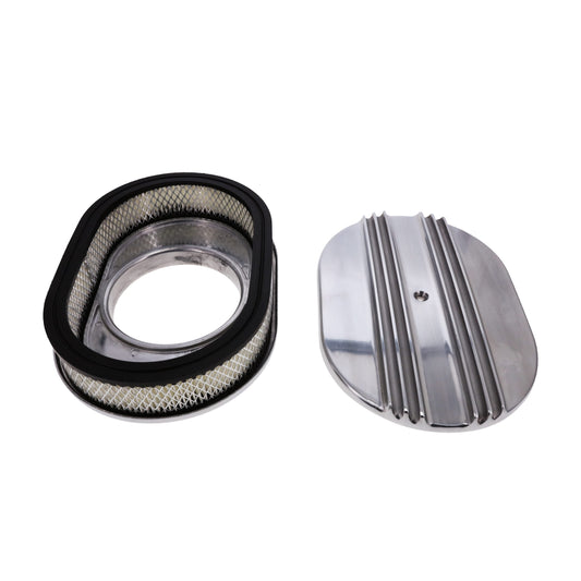12" X 2" Center Finned Oval Aluminum Air Cleaner Kit, Paper Filter, Polished
