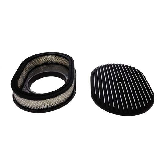 12″ X 2″ Full Finned Oval Aluminum Air Cleaner Kit, Paper Filter, Flat Base, Black