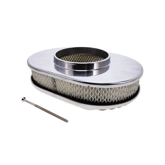 12″ X 2″ Full Finned Oval Aluminum Air Cleaner Kit, Paper Filter, Flat Base, Polished