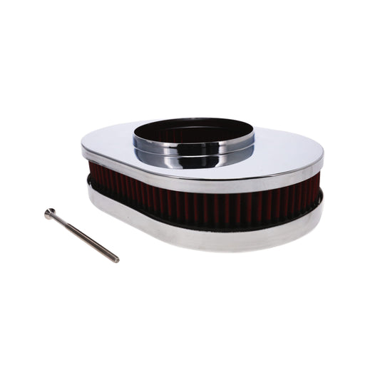 12" X 2" Round Steel Air Cleaner Kit, Red Washable Filter, Flat Base, Chrome